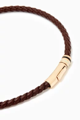 Buy Miansai Brown Juno Leather Bracelet in 14kt Gold Vermeil For 