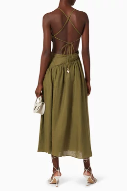 Buy Zimmermann Green Laurel Asymmetric Midi Dress in Linen For Women Online  | Ounass Oman