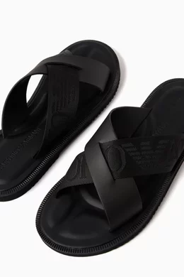 Buy Emporio Armani Black EA Kriss Kross Sandals in Leather For Men Online Ounass Oman