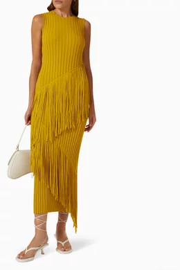 Buy Simon Miller Yellow Spiral Fringe Ribbed Maxi Dress in Viscose-knit For  Women Online | Ounass Oman