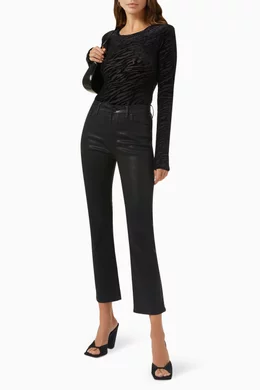 Buy Good American Black Good Straight Jeans in Coated-denim For