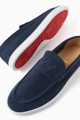 Blue red bottoms loafers clearance