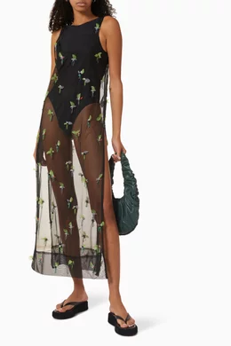 midi dress white Clydie White Floral Cap Sleeve Midi Dress - US 10
