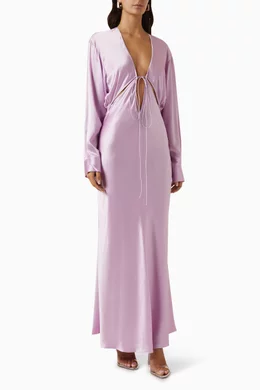 christopher esber purple dress Christopher Esber Quartz Split Ruched Midi Dress in Amethyst