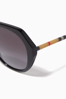 Buy Burberry Black Check Detail Round Frame Sunglasses in Bio acetate Online for Women Ounass Oman