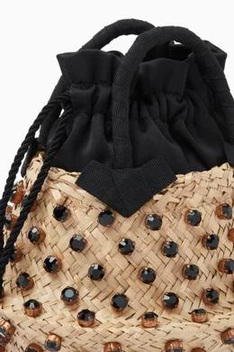Buy Le Nine Pre Loved Neutral Nina Small Opal Crystal Studded Bucket Bag in Woven Straw For Women Online Ounass Oman
