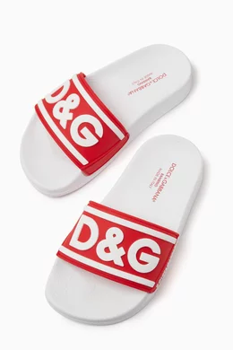 D&G Red and White Logo Slide Sandals