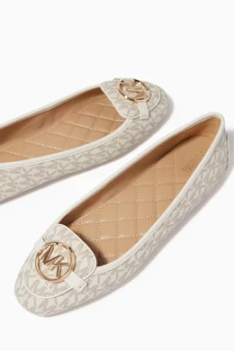 Buy Michael Kors White Lillie Ballet Flats in Signature Monogram Canvas For Women Online Ounass Oman