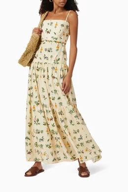 Buy Agua by Agua Bendita Neutral Lima Embroidered Maxi Dress in Linen For  Women Online | Ounass Oman