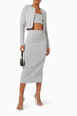 Buy Victoria Beckham Silver Cropped Cardigan in Compact-lurex For