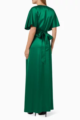 lime green dress nearby Lime Green Satin Draped Dress with Silver Embroidery S main image 1