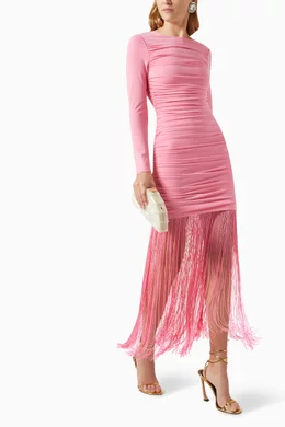 alice and olivia pink fringe dress Buy Alice + Olivia Pink Katherina Fringed Maxi Dress in Ruched-fabric For  Women Online