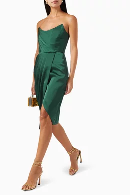 lavish alice green corset dress Stretch vegan leather corset midi dress in olive