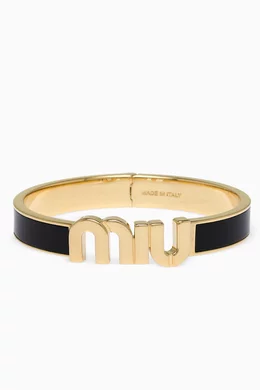 Buy Miu Miu Black Enameled Logo Bracelet in Metal For Women  display picture 1