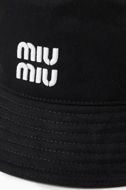 Buy Miu Miu Black Logo Embroidered Bucket Hat in Cotton For  display picture 1