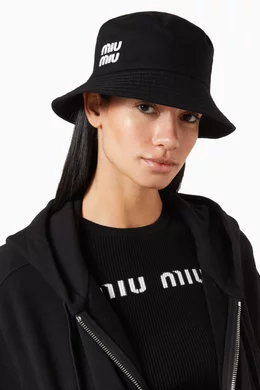 MIUMIU Logo embroidery Cotton Bucket Hat MIUMIU Logo embroidery Cotton Bucket Hat - www.topdocbrasil  main image 4