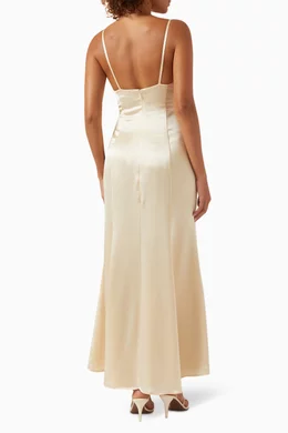 Buy ANNA QUAN Neutral Catalina Cut-out Maxi Dress in Recycled Fabric For  Women Online | Ounass Oman
