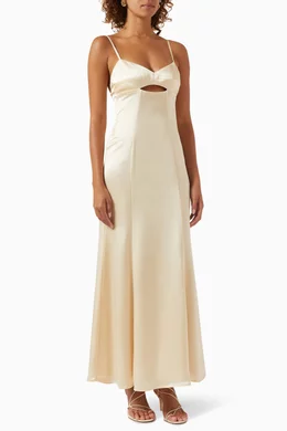 Buy ANNA QUAN Neutral Catalina Cut-out Maxi Dress in Recycled Fabric For  Women Online | Ounass Oman