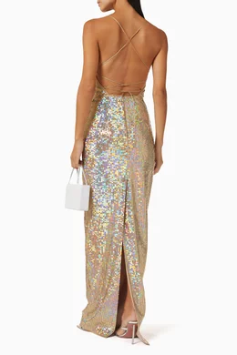 Buy Rasario Neutral Draped Maxi Dress in Sequin For Women Online | Ounass  Oman