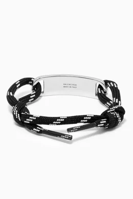 Buy Balenciaga Black Logo Plate Cord Bracelet in Brass