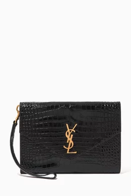 Buy SAINT LAURENT Black Cassandre Clutch in Croc embossed Leather For Women Online Ounass Oman
