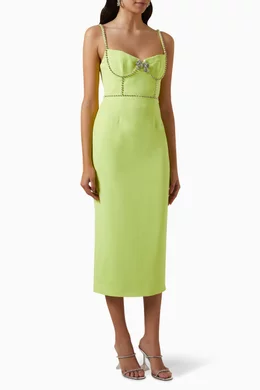 Buy Self-Portrait Green Bow Midi Dress in Crepe For Women Online | Ounass  Oman