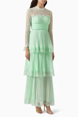 Buy Self-Portrait Green Tiered Maxi Dress in Chiffon For Women Online |  Ounass Oman