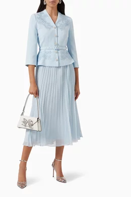 Buy Self-Portrait Blue Pleated Lace Midi Dress in Chiffon Crêpe For Women  Online
