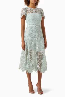 Buy Self-Portrait Blue Midi Dress in Rose Lace For Women Online | Ounass  Oman