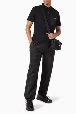 Buy Prada Black Triangle Logo Polo Shirt in Cotton Blend For Men