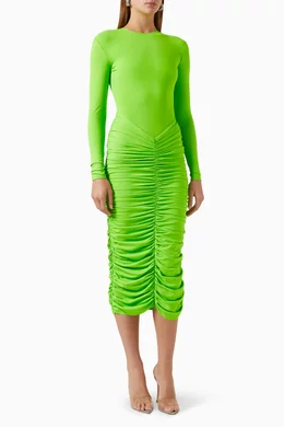 Buy Alex Perry Green Presley Ruched Midi Dress in Lycra For Women Online |  Ounass Oman