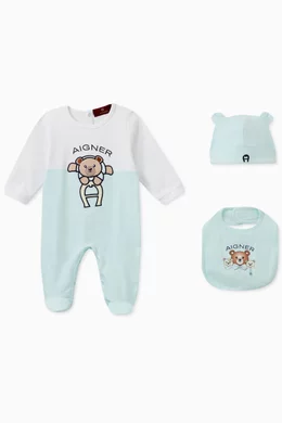 Buy AIGNER Blue Graphic Print Sleepsuit Set in Pima Cotton For