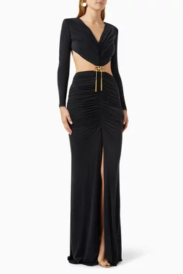 elisabetta franchi long black dress Elisabetta Franchi Cut-out Long-sleeve Gown