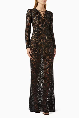 dusty rose lace prom dress Dusty Rose V-neck Lace Prom Dresses Long Sleeve Prom Dresses ARD2317 main image 0