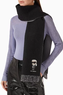 Buy KARL LAGERFELD Black K/Ikonik Scarf in Wool For Women