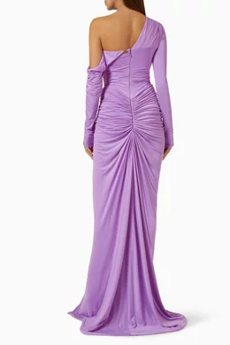 strapless open back dress One Shoulder Long Sleeve Long High Split Formal Dress With Pleated