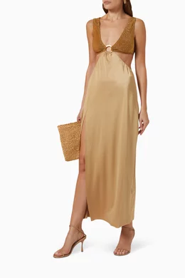 Buy Benedetta Gold Capri Maxi Dress in Lycra For Women Online | Ounass Oman