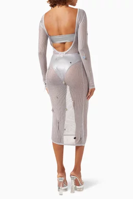 Buy Matriel Silver Sheer Embellished Midi Dress in Mesh For Women Online |  Ounass Oman