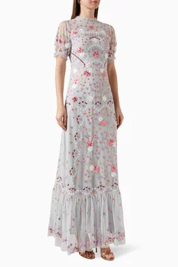 Buy Maya Blue Puff-sleeve Floral-embroidered Maxi Dress For Women Online |  Ounass Oman