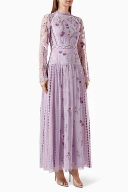 Buy Maya Purple Floral-embroidered Maxi Dress For Women Online | Ounass Oman
