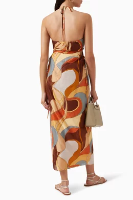 sir brown halter dress Chanterra | Brown Halter-Neck Maxi Dress With Draped-Detailing main image 1