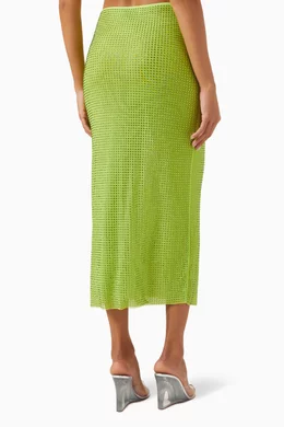 Buy Self-Portrait Green Rhinestone Mesh Midi Skirt For Women Online |  Ounass Oman