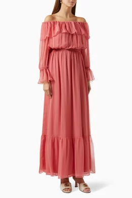 gucci pink chiffon dress Gucci Silk Chiffon Tiered Ruffle Gown in Pink  UFO No More
