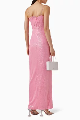 strapless open back dress Rosetta Light Rose Pink Satin Maxi Dress With Long Sleeves main image 0