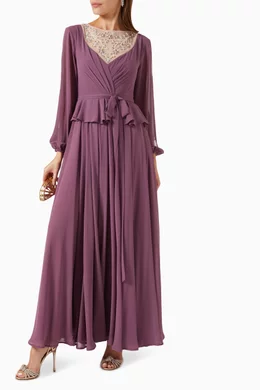 Buy Eleganza La Mode Purple Embellished Neckline Maxi Dress in Chiffon For  Women Online | Ounass Oman