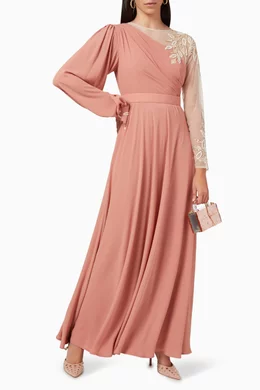 Buy Eleganza La Mode Brown Embellished Maxi Dress in Crepe For Women Online  | Ounass Oman