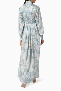 Buy Latifa Blue Valen Pleated Belted Maxi Dress in Satin For Women Online |  Ounass Oman