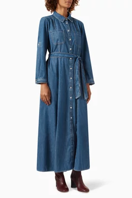white christmas dresses Marella ALARICO Long Blue Denim Shirt Dress 24132210442 Col 003 – Izzi of  Baslow main image 0