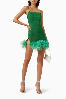 Buy Oseree Green Lumire Plumage Feather-trimmed Mini Dress in Lurex-blend  For Women Online | Ounass Oman