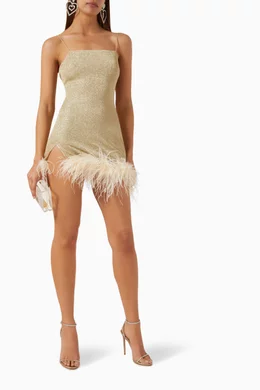 Buy Oseree Gold Lumire Plumage Feather-trimmed Mini Dress in Lurex-blend  For Women Online | Ounass Oman